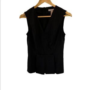 BANANA REPUBLIC Black Pleated Bottom V Neck Sleeveless Wide Strap Top 0
